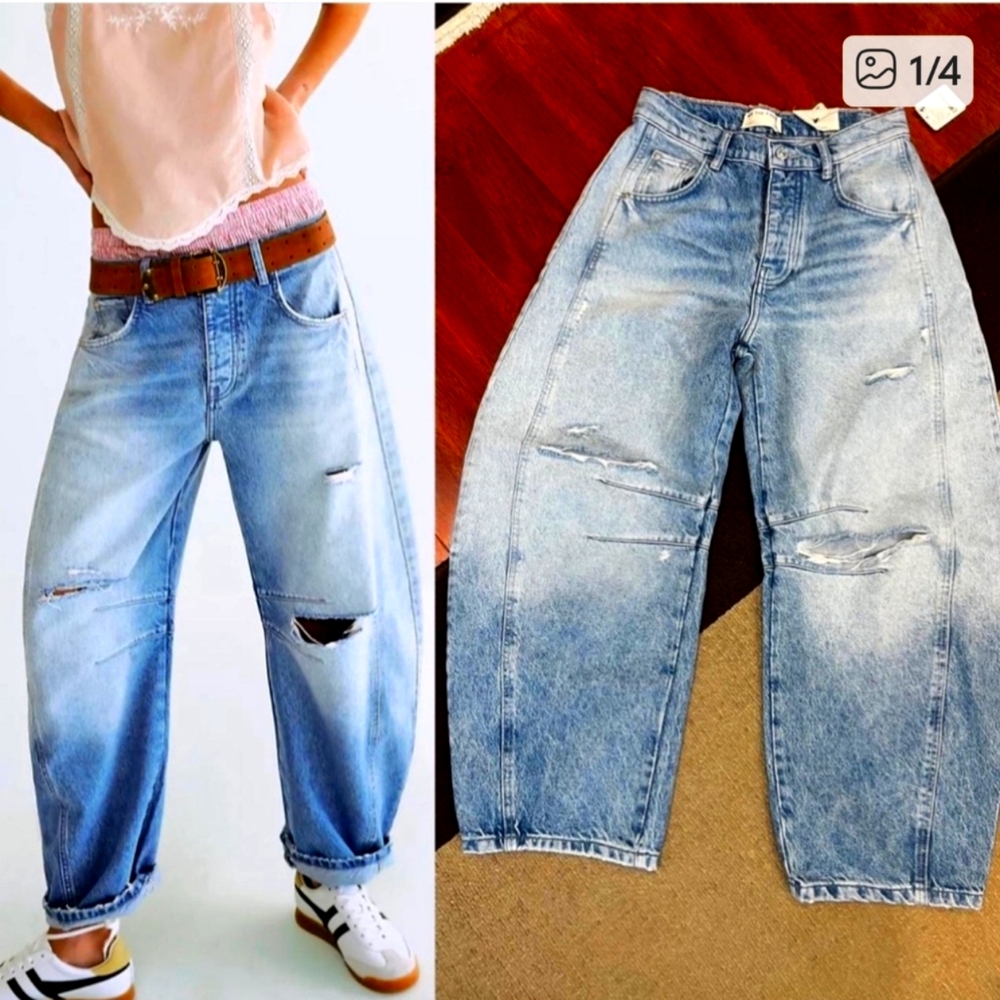 Free People We The Free Good Luck Mid-Rise Barrel Jeans